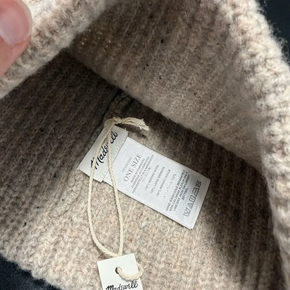 New Madewell Beanie Women's OS One Size 100% Merino Wool Knit Brown
